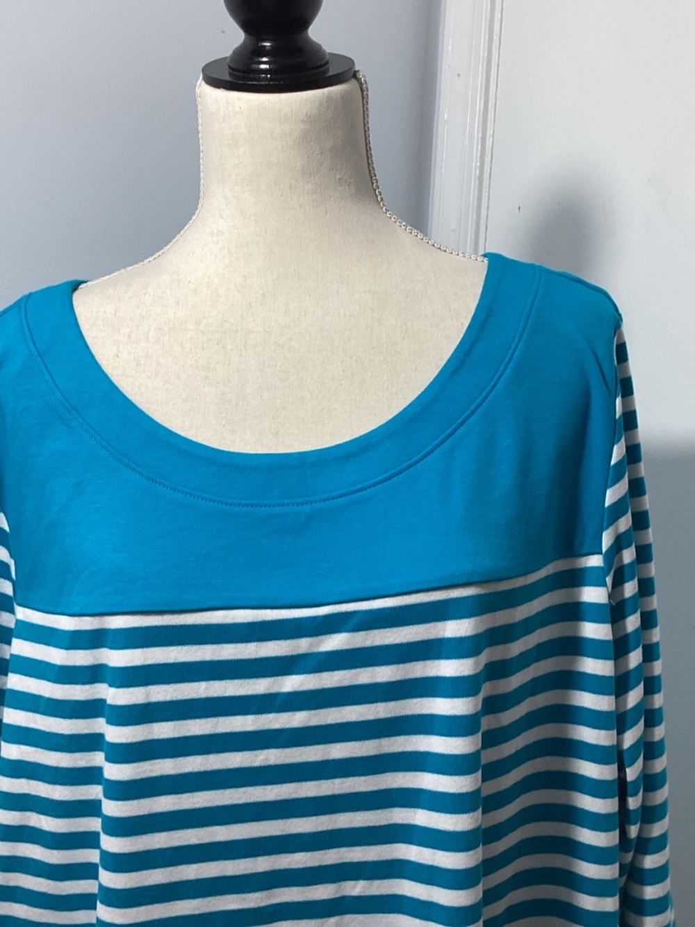 NWT KIM ROGERS WOMAN 3X TURQUISE WHITE STRIPED COLORBLOCK TUNIC 3/4 SLEEVE - Picture 2 of 6